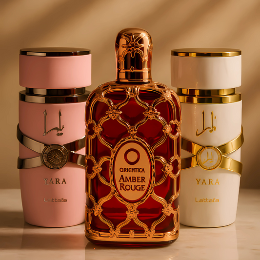 COMBO DE PERFUMES YARA ROSADA,YARA MOI,ORIENTICA ROUGE